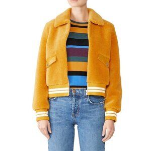 Samantha Sipos Mango Orange Yellow Shearling Bomber Jacket Women's Size Medium M